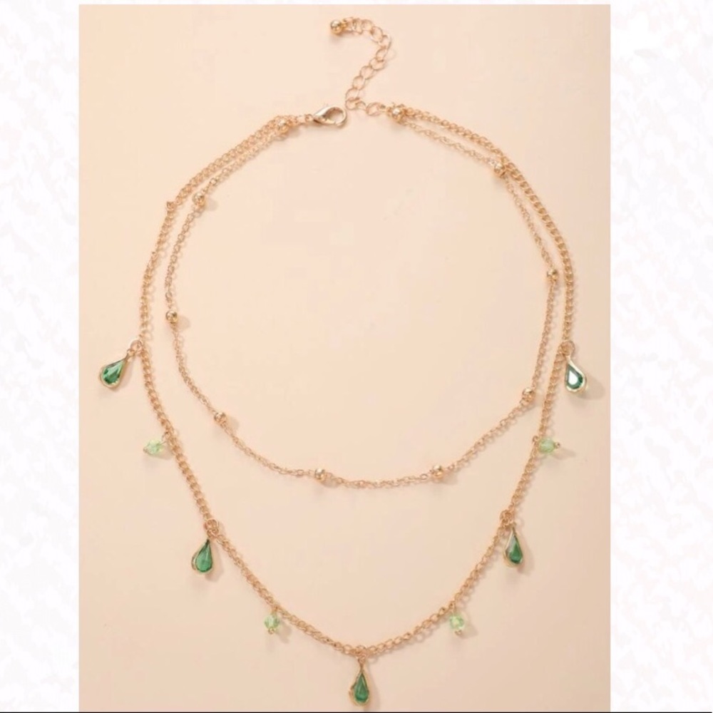 Water Droplets 2 Layer Necklace (green) - Picture 4 of 4